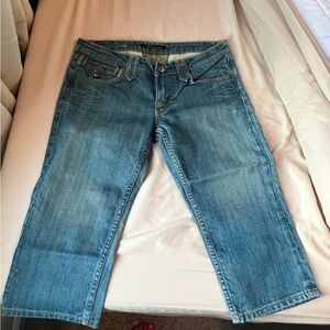 Anoname Womens Stretch Mid Rise Cropped Capris Y2K Denim Jeans Blue Size 30
